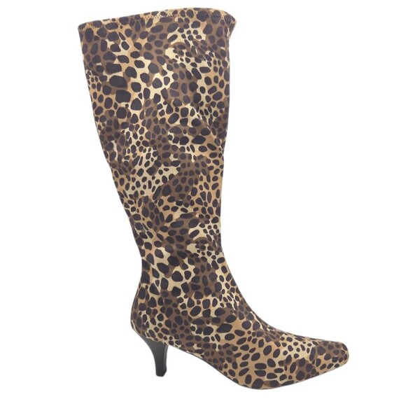IMPO Stretch Namora Knee High Boots Cheetah Leopard Print Kitten Heel Zipper 10M - Picture 3 of 16